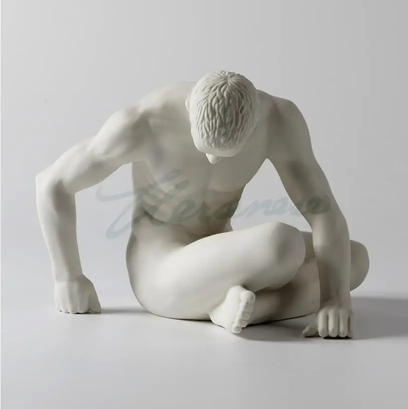 

Modern Art Sculpture handmade white ceramic Sitting man body statue