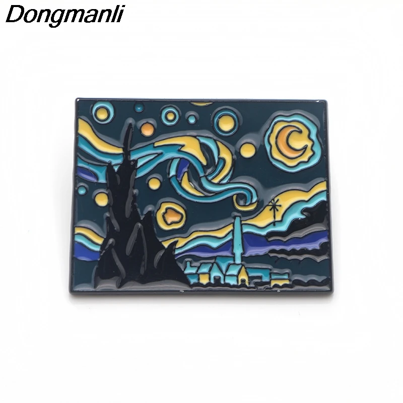 P3388 Dongmanli Van Gogh Art Звездная ночь эмалированные булавки и броши для женщин мужчин