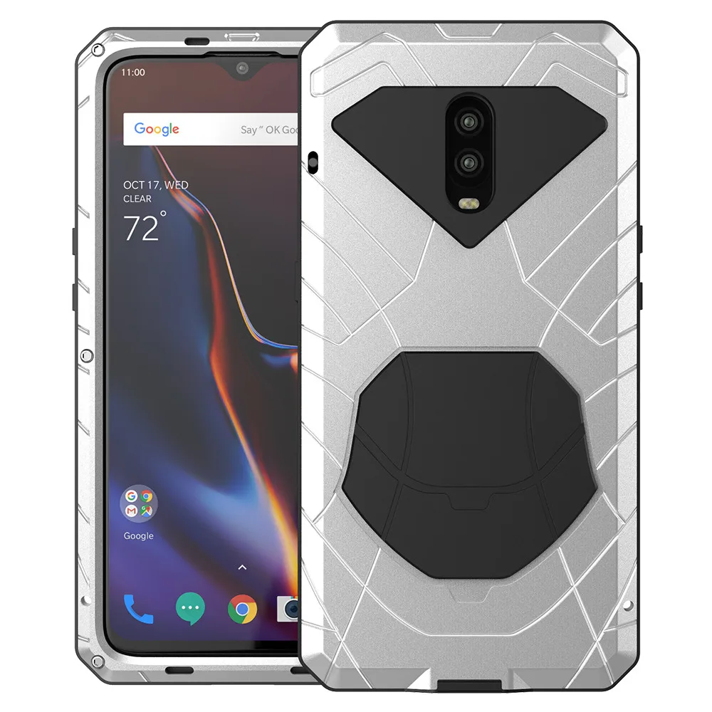 Silver Для Oneplus 6 6 T твердый корпус для телефона Алюминиевый металлический протектор экрана из закаленного стекла OnePlus 7 7Pro крышка сверхмощная защита - Цвет: Silver