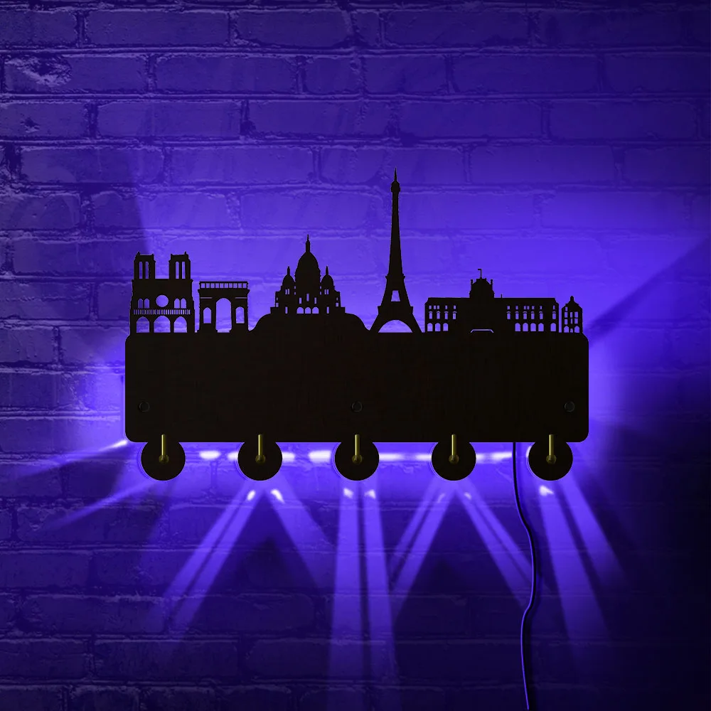 Париж Skyline держатель ключей пальто настенная вешалка деревянная Настенная