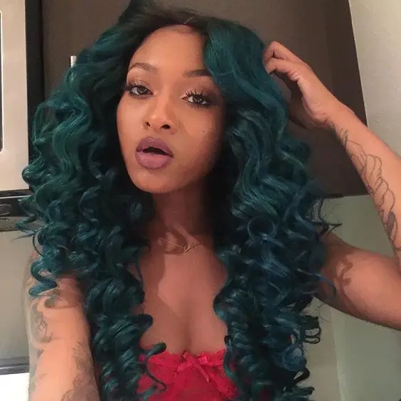 Мода Ломбер Бирюзовый Тела Переплетения Синтетический Парик Фронта Шнурка Glueless