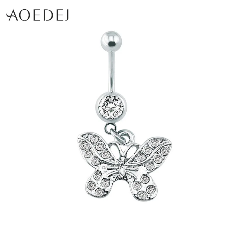 

Pretty Butterfly Pendant Belly Ring With Great Amount Crystal 316 Stainless Steel Belly Button Ring Navel Piercing Body Jewelry