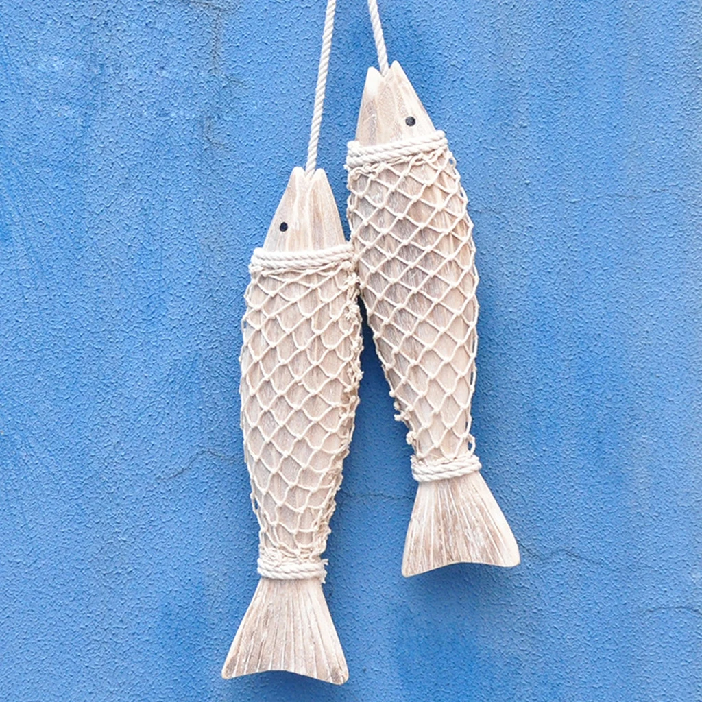 

2X ручная резная деревянная морская рыба подвесная Настенная Искусство домашний Средиземноморский Декор S