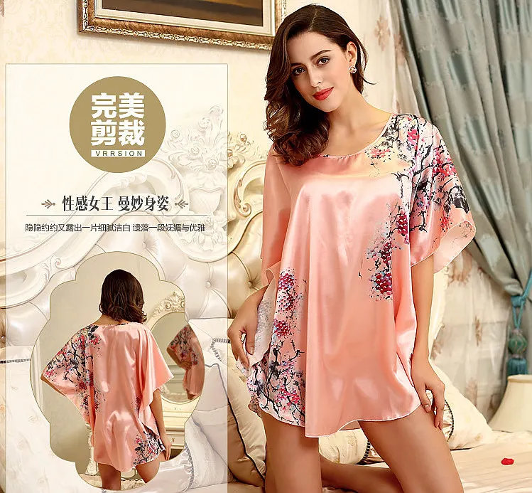 женской одежде королевский batwing рукавом ночной рубашки атласное халаты свободно