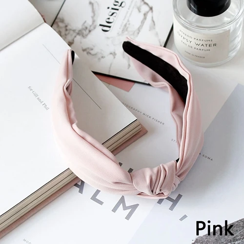 Pink Чистый цвет, летний головной убор для волос, тканевая головная повязка с бантом на голову, украшение для волос, аксессуары - Окраска металла: Pink