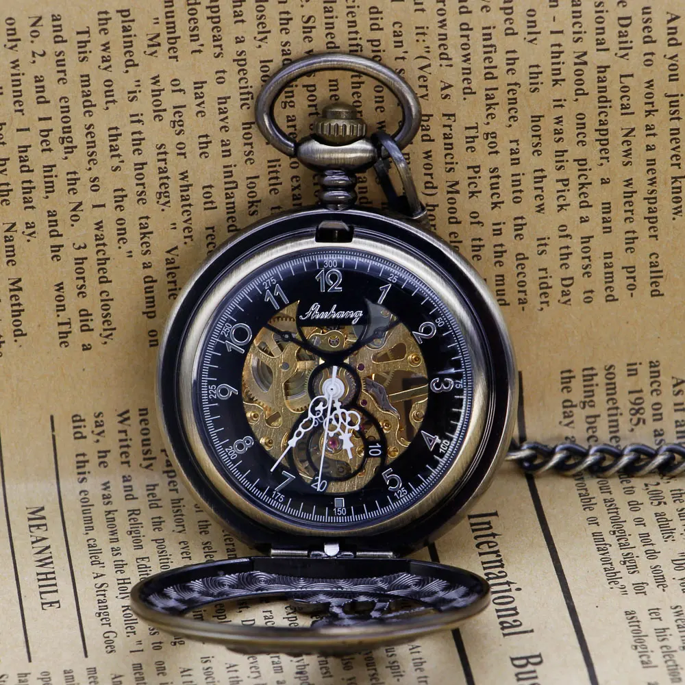 New Antique Fashion Hollow Mouse Hexagon Hand-wind Mechanical Pocket Watches with Chian For Men Women PJX1309 | Наручные часы