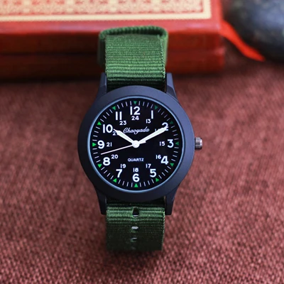 green-black chaoyada дети мальчики девочки 24 часа холст светящийся указатель кварцевые наручные часы Дети Студенты военные водонепроницаемые часы - Color: green-black