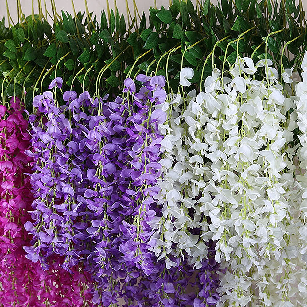 KEYBOX 10pcs Romantic Fake Silk Wisteria Vine Ratta Artificial Hanging Flowers for Wedding Party Home Garden Decoration | Дом и сад