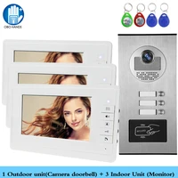 wired home 7 inch tft color video intercom door phone system rfid camera metal 700tvl with 234 monitor for multi apartments
