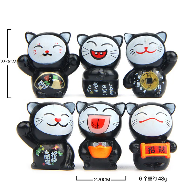 6 шт. мультфильм Lucky Cats микро пейзаж котенок фэн-шуй для дома садовые украшения миниатюры украшения подарок GPD8726 - Цвет: black