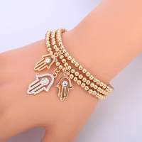 gold evil eye bracelet turkish cz crystal small charm hand of hamsa bracelets for women elastic chain fashion bead jewelry gifts