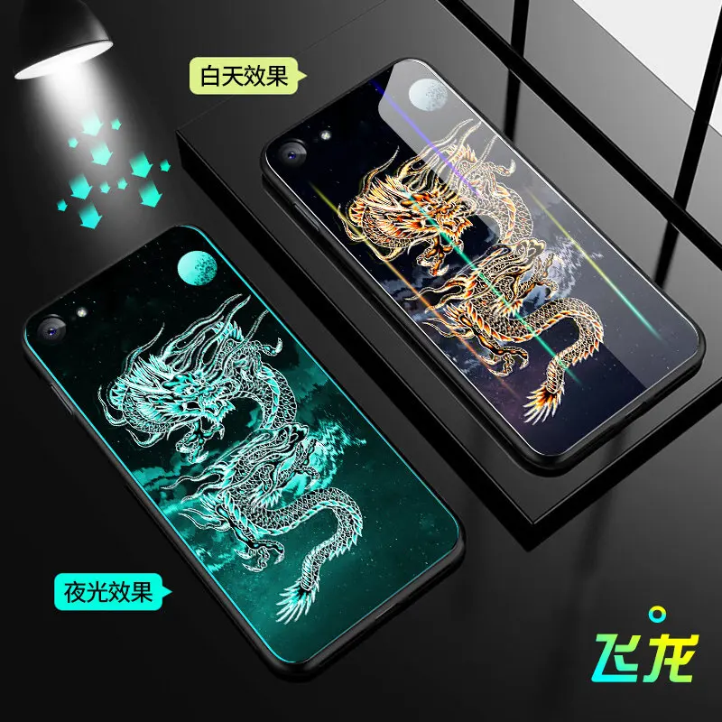 B Светящийся чехол для iPhone 6, 6 S, 7, 8 Plus, X, XR, XS Max, чехол, светящаяся задняя крышка из закаленного стекла, чехол для сотового телефона - Цвет: B