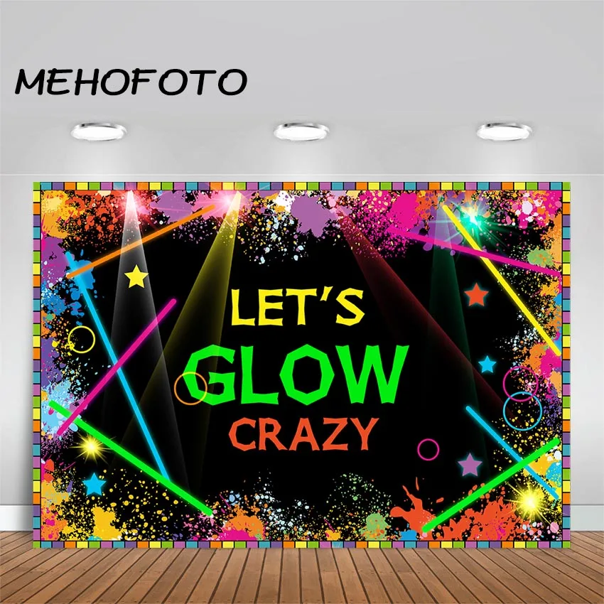 

Let's Glow Crazy Party Background Neon Splatter Party Supplies Decoration Banner Photo Booth Photography Backdrops