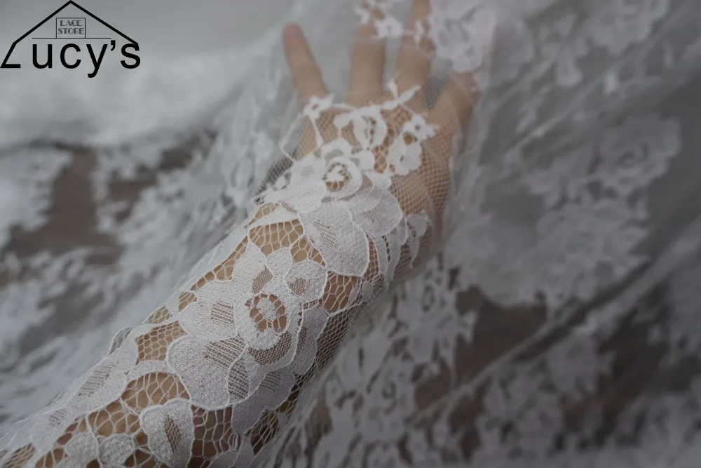 Lucy Lace Boutique 150x300 см/шт. Хорошее качество свадебное платье кружевная ткань с белыми и черными цветами ресницы кружева шантильи