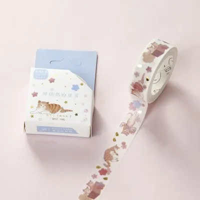 Kawaii Sakura Cat серия декоративная клейкая лента золотой штамп васи лента DIY Скрапбукинг маскирующая лента школьные офисные принадлежности - Цвет: 06