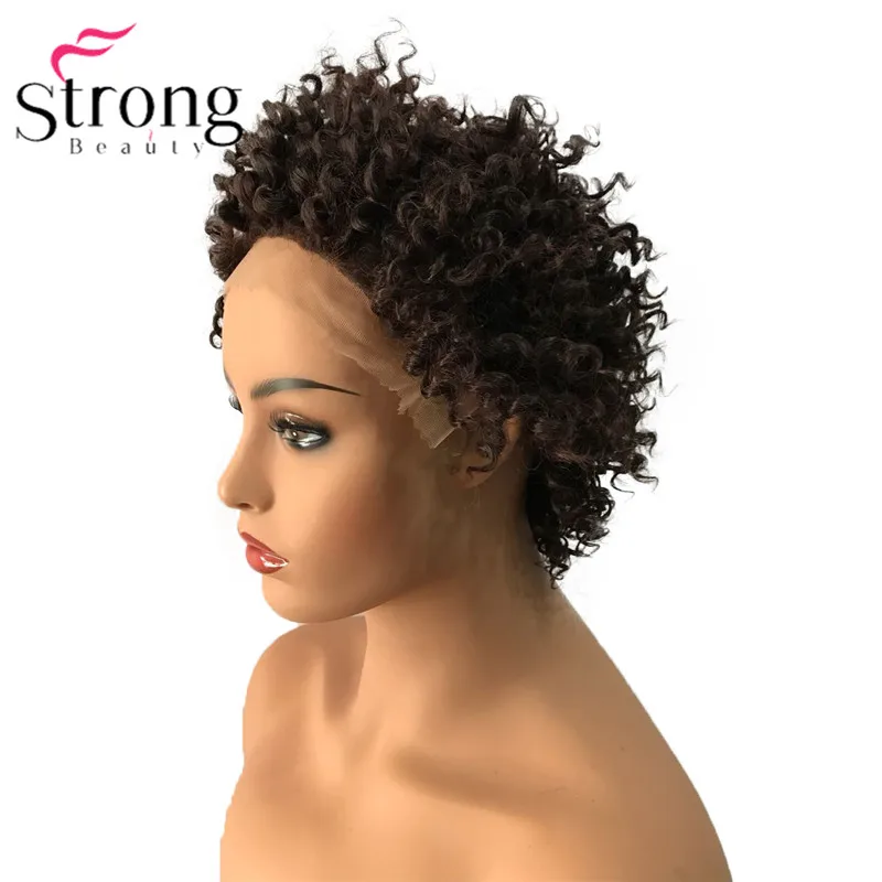StrongBeauty кружевной передний короткий черный выделенный кудрявый афро высокий нагрев ок синтетический парик парики выбор цвета