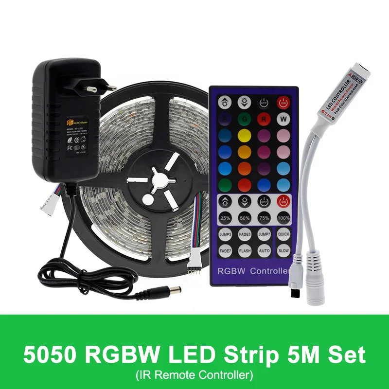 RGBW IR 40Key 5050 Светодиодная лента RGB/RGBW/RGBWW 5 м 300 светодиодный s RGB цвет сменный гибкий светодиодный светильник+ пульт дистанционного управления+ 12 В 3 А адаптер питания - Испускаемый цвет: RGBW IR 40Key