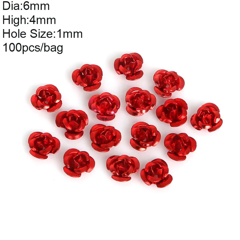 Red 6 мм 100 шт алюминиевый маникюрный 3D цветок розы стразы аксессуары для украшения ногтей инструменты - Цвет: Red
