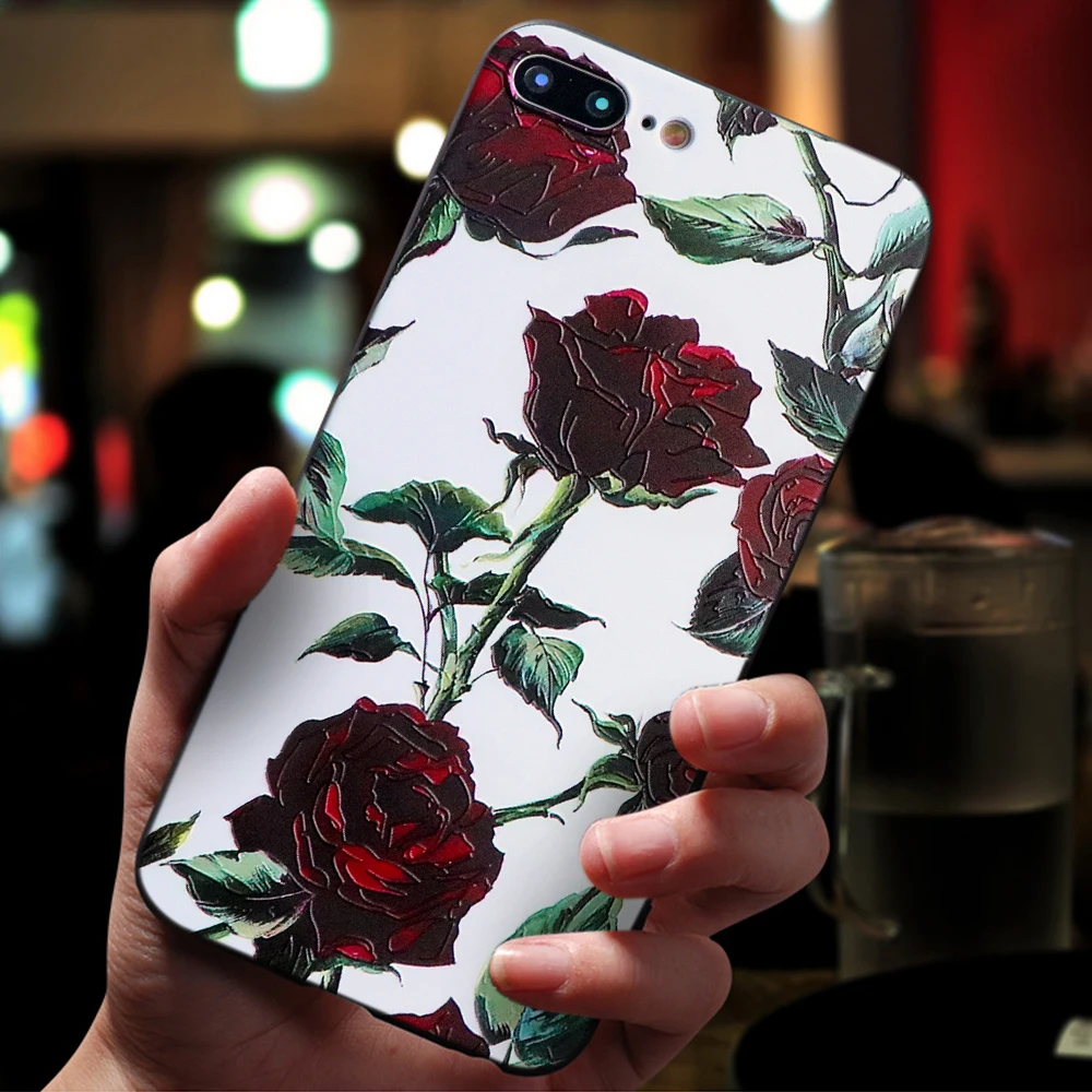 Чехол с объемным тиснением и цветочным рисунком для iPhone XR 6 6S 7 8 Plus 5 5S для iPhone 11 Pro XS Max для iPhone X чехол TPU Capa - Цвет: bdrose