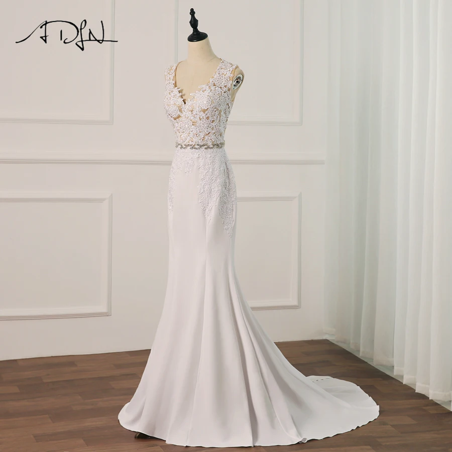 ADLN Real Image Vestido De Novia Wedding Dress 2019 V-Neck Robe de Marriage Gowns Zipper back with Buttons | Свадьбы и торжества
