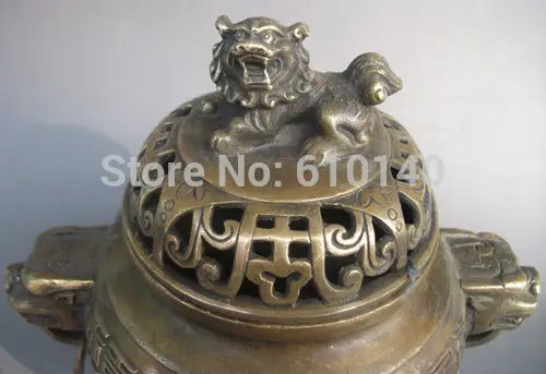 JX1087 редкие китайские бронзовые гравировальные львиные благовония горелки|burner