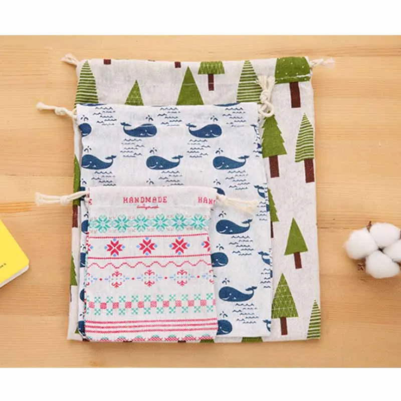 3 размера 1 шт. новый свежий ткань хлопок Путешествия Drawstring Tote Сумка для хранения