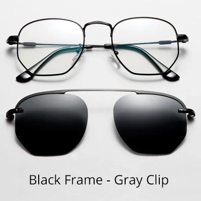 Black - Gray Clip Ralferty, 2 в 1, очки на застежке для женщин и мужчин,, модные магнитные солнцезащитные очки, ретро очки по рецепту, солнцезащитные очки, оптическая оправа, D059 - Цвет линз: Black - Gray Clip