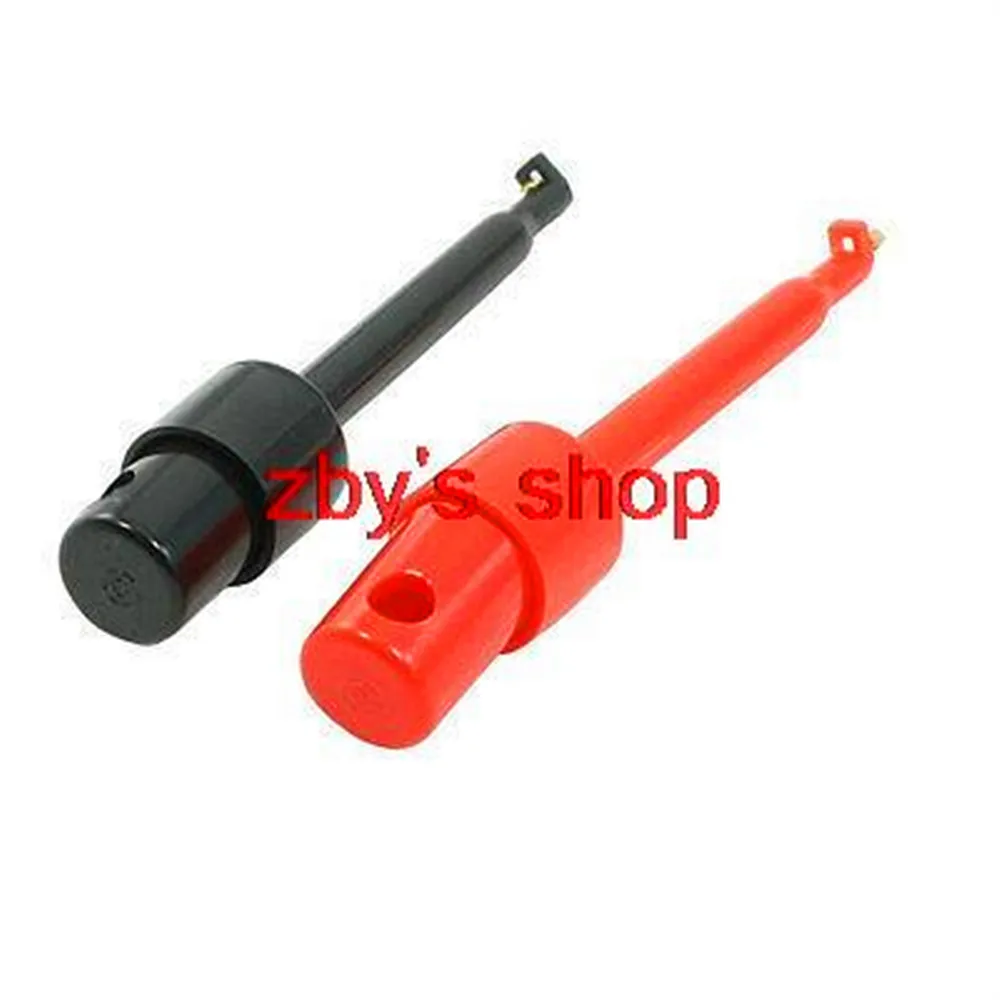 

2 pcs Multimeter Lead Wire Probe Test Hook Clip Connector Red Black 2.3"