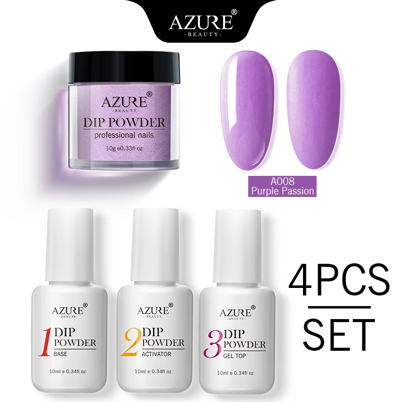 8 Azure Beauty 4Pcs/Lot Dipping Powder Base Nail Coat Set Shiny Glitter Dip Powder Gradient Color Powder Kits Top Gel Activator - Цвет: 8