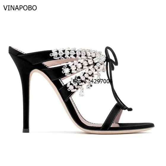 Vinapobo телесного цвета Атлас шпалы Slingback Для женщин Шлёпанцы на высоком каблуке с открытым носком женские шлепанцы лето кристалл декор Bling сандалии для вечеринок