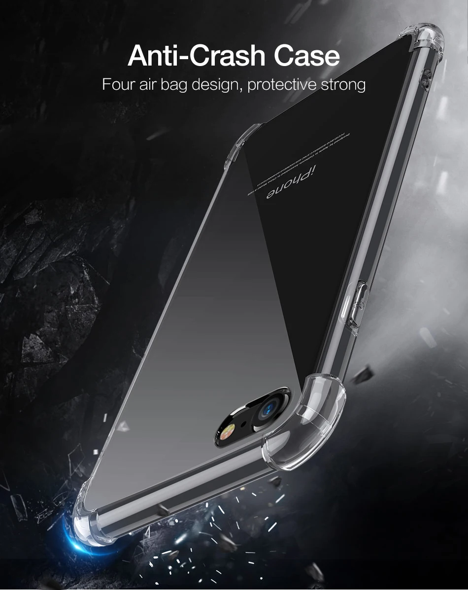 Силиконовый чехол для подушки безопасности для iPhone 7 6 6S 8 Plus 5 5S SE X XS MAX XR Coque Etui Прозрачный чехол для iPhone 8 XS Max X чехол s