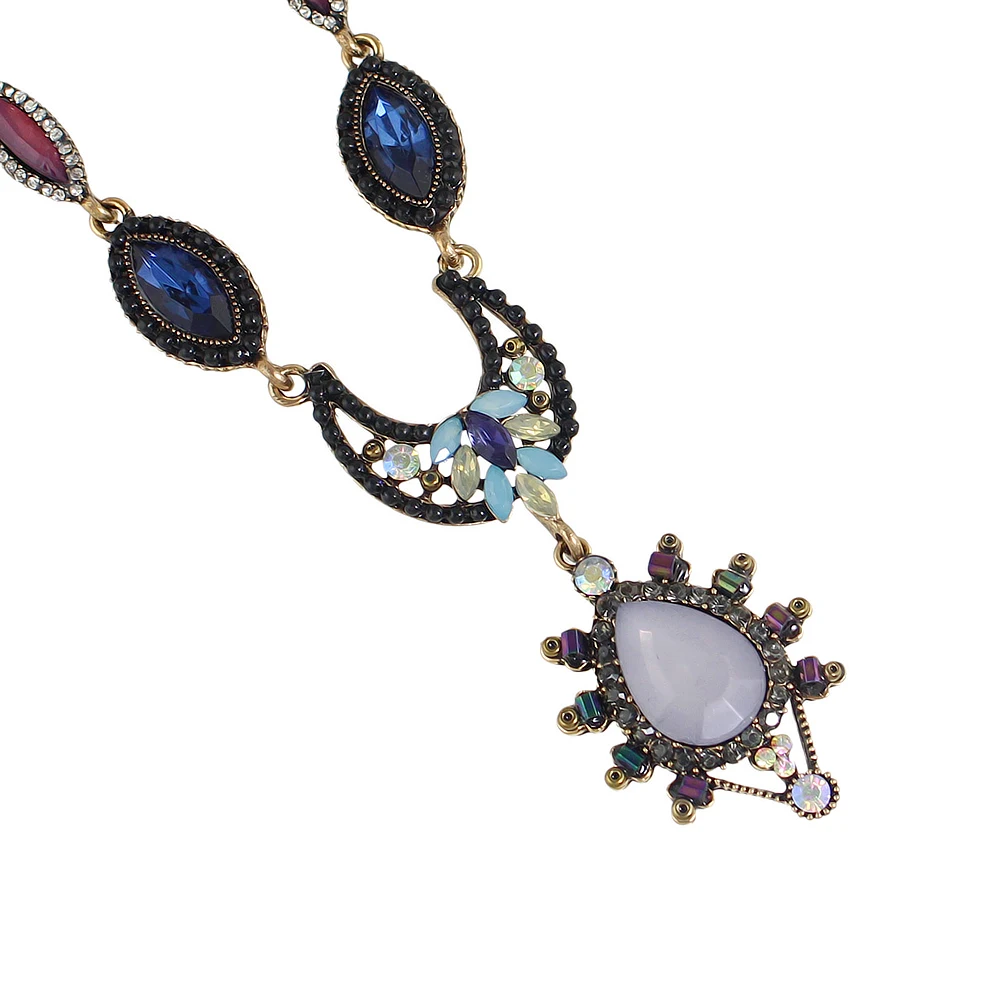 Jufee богемный Стиль Collier Femme разноцветными стразами цветок капли воды кулон