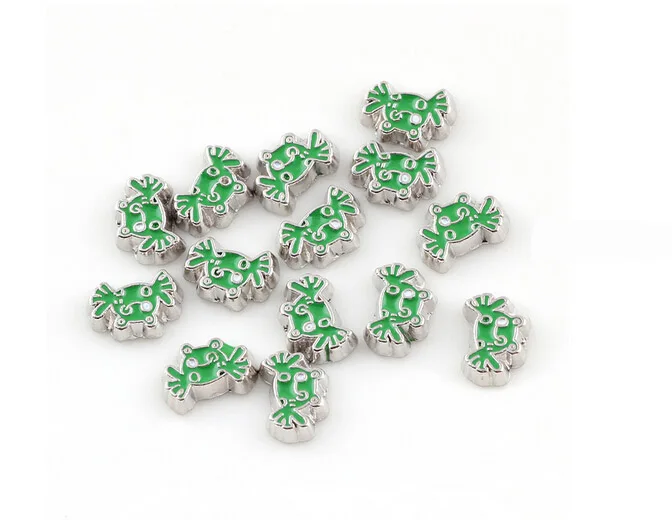 Бесплатная доставка 20 штук зелёная эмаль лягушка Floating Charms подходит для Стекло