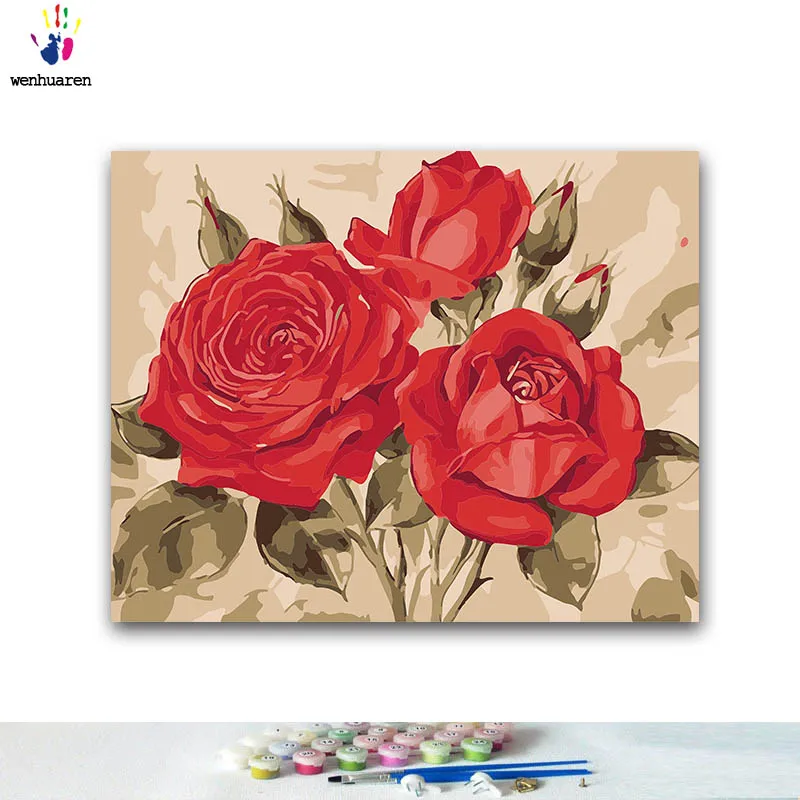 DIY раскраска краска по номерам красный картина Роза с комплекты 40x50