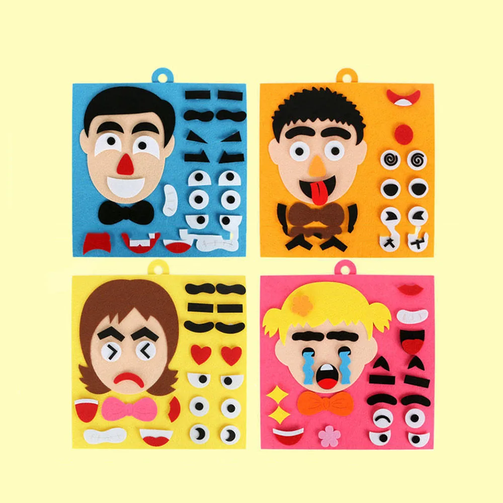 1Set Children's Day Decoration Kids Toy Cartoon Pattern DIY Emotion Change Puzzle Facial Expression Learning Toys for Children | Дом и сад