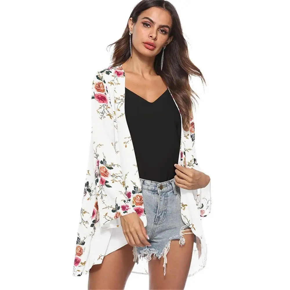 2018 лето осень Для женщин Повседневное Тонкий цветочный кимоно кардиган женский