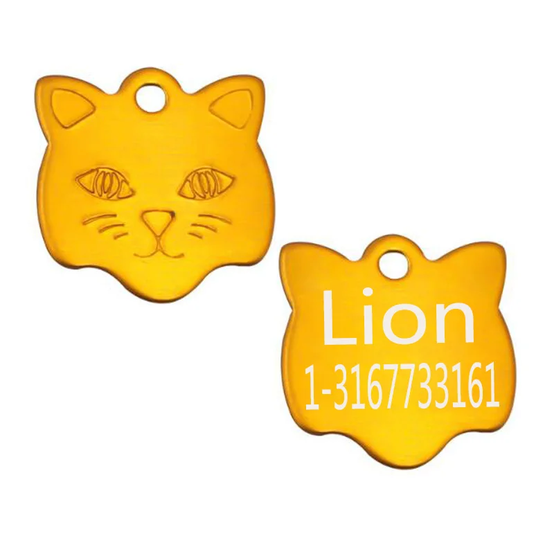 yellow Милый котенок лицо ПЭТ кошка ID бирка Персонализированная индивидуальная гравировка бирки Домашние животные имя телефон номер табличка ID бирка для щенка - Цвет: yellow