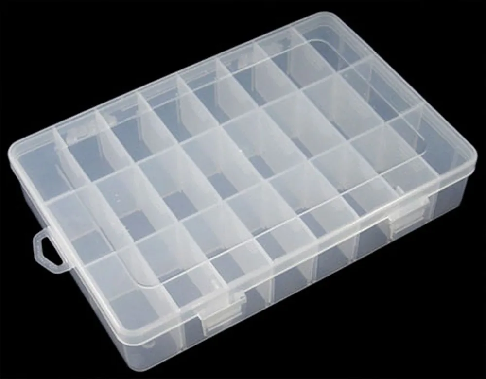 

24 Compartment Organiser Box size approx 19.6cm long, 13.3cm wide, 3.7cm high