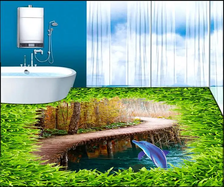 Пользовательские 3d полы зеленый луг обои кухня виниловые напольные клеи