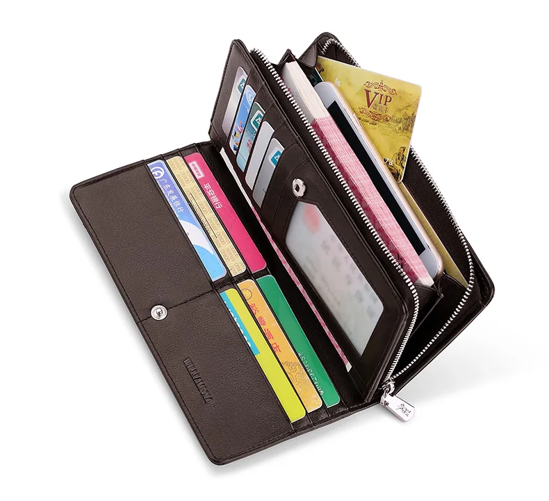 WILLIAMPOLO Genuine Leather Male Wallet Cartera Hombre With 23 Card Holder Zipper Closure Men's Wallet PL301