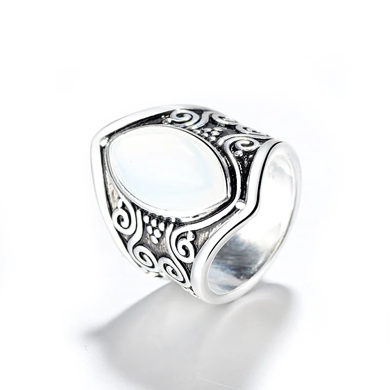 moonstone OMHXZJ,, Европейская мода, для женщин, девушек, для вечеринки, дня рождения, свадьбы, подарок, винтаж, широкий розовый опал, лунный камень, Тай, серебряное кольцо, RR841 - Цвет камня: moonstone