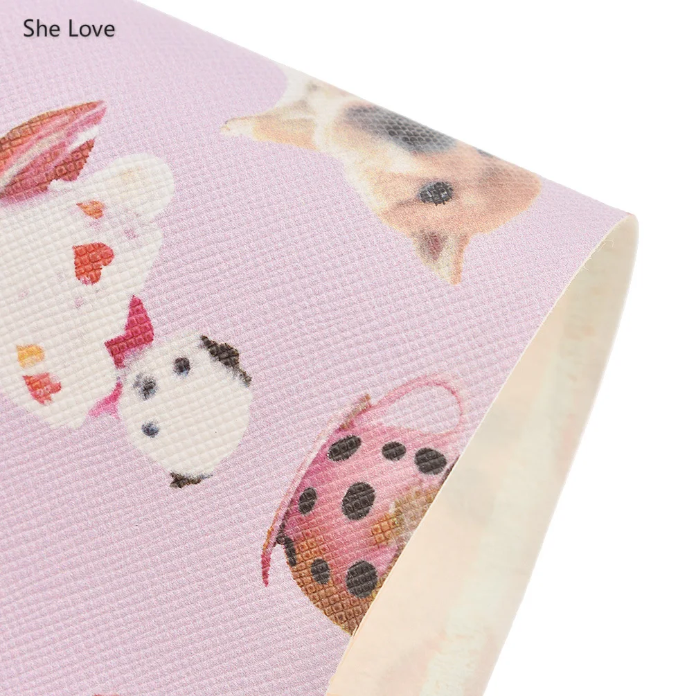 Она любит А4 искусственная кожа мультфильм кошка собака печать швейная ткань hairbow