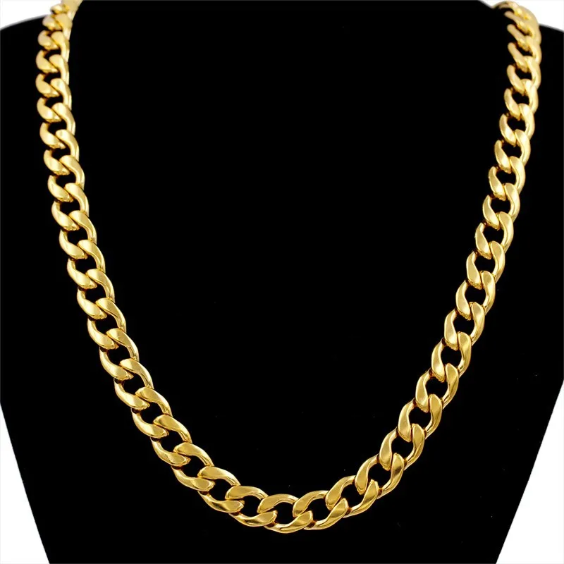 

Chunky Long Necklace or Vintage Jewelry Gold Color Mens Stainless Steel Chain 12MM Men Chain Necklace , collier or