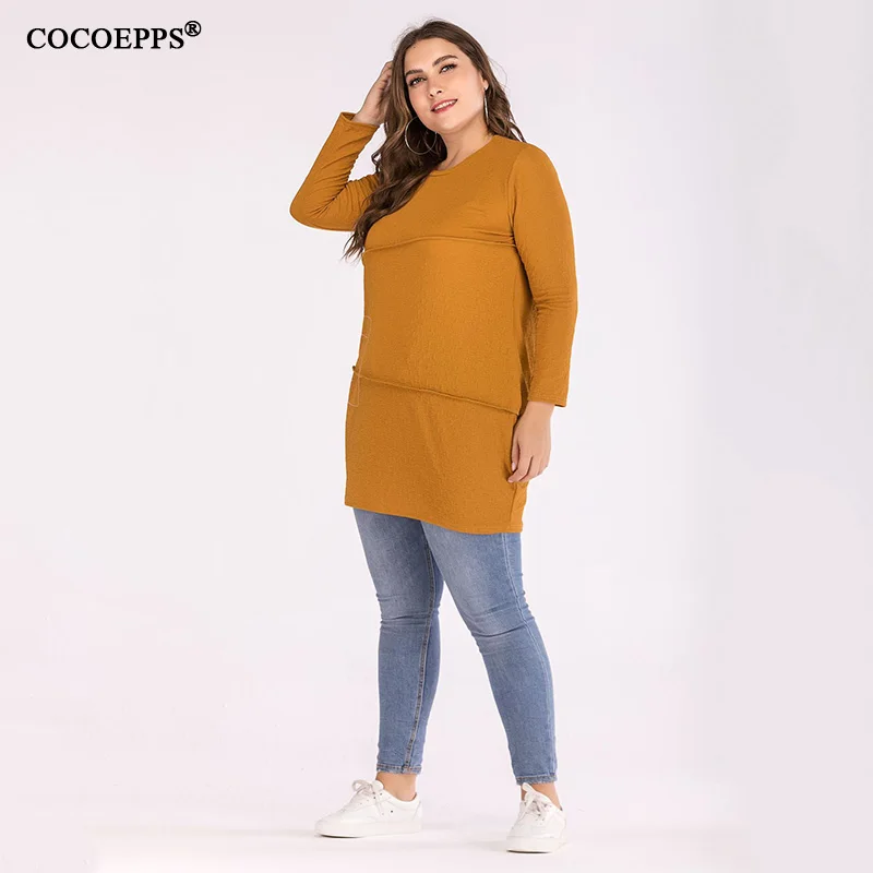 Лоскутная Женская Футболка 2xl 3xl большой размер женские топы с круглым вырезом с длинным рукавом размера плюс Топы Повседневная Женская одежда зимние топы