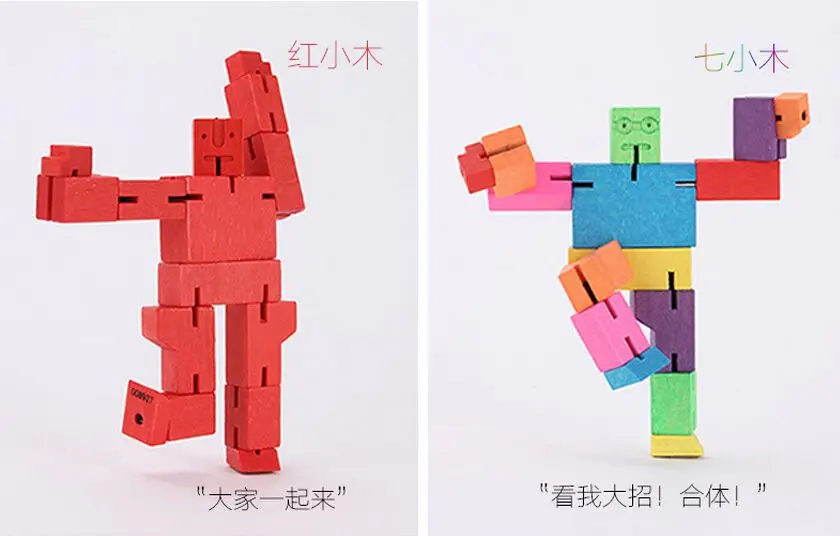 Красный синий розовый деревянный кубик Cubebot робот головоломка Складная сборка