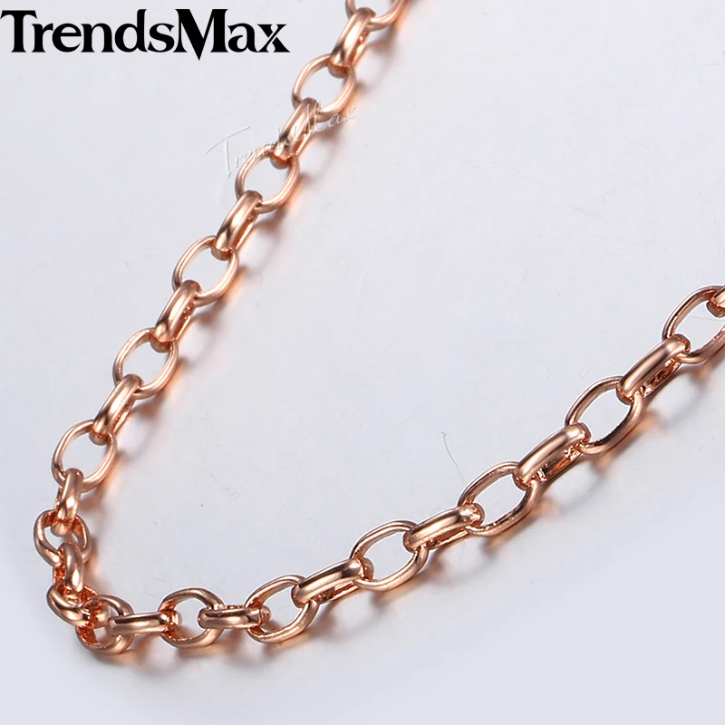 Trendsmax 4 мм ожерелье для женщин и мужчин 585 розовое золото звено цепи ожерелье Женская мода ювелирные изделия подарки на день Святого Валентина 18-36 дюймов GN355