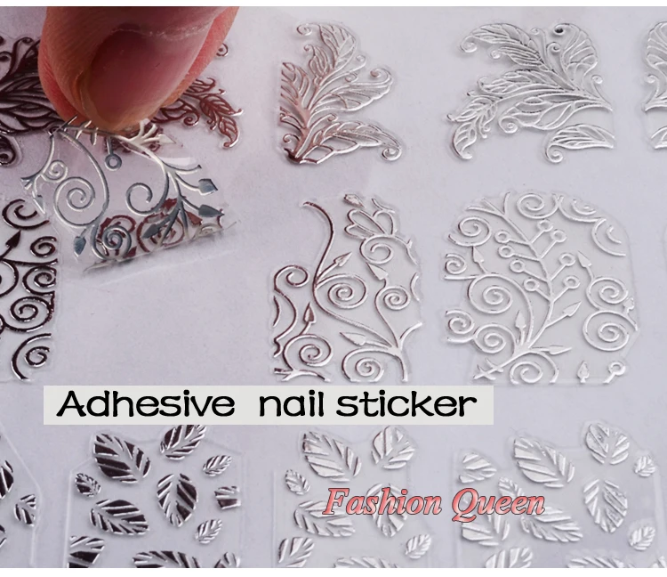 Стикеры 3D на ногти Nail Art Переводные картинки, 108 шт/лист, высокое качество, серебристый металлик, Микс Цветов, дизайн ногтей, Типсы, аксессуары, инструменты для украшения