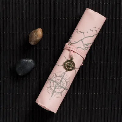 new pink Из искусственной кожи узкие брюки сумка Классическая Корея для канцелярских принадлежностей Чехол Винтаж Карты Сокровищ компас узор канцелярские принадлежности Рождественский подарок в стиле ретро - Цвет: new pink