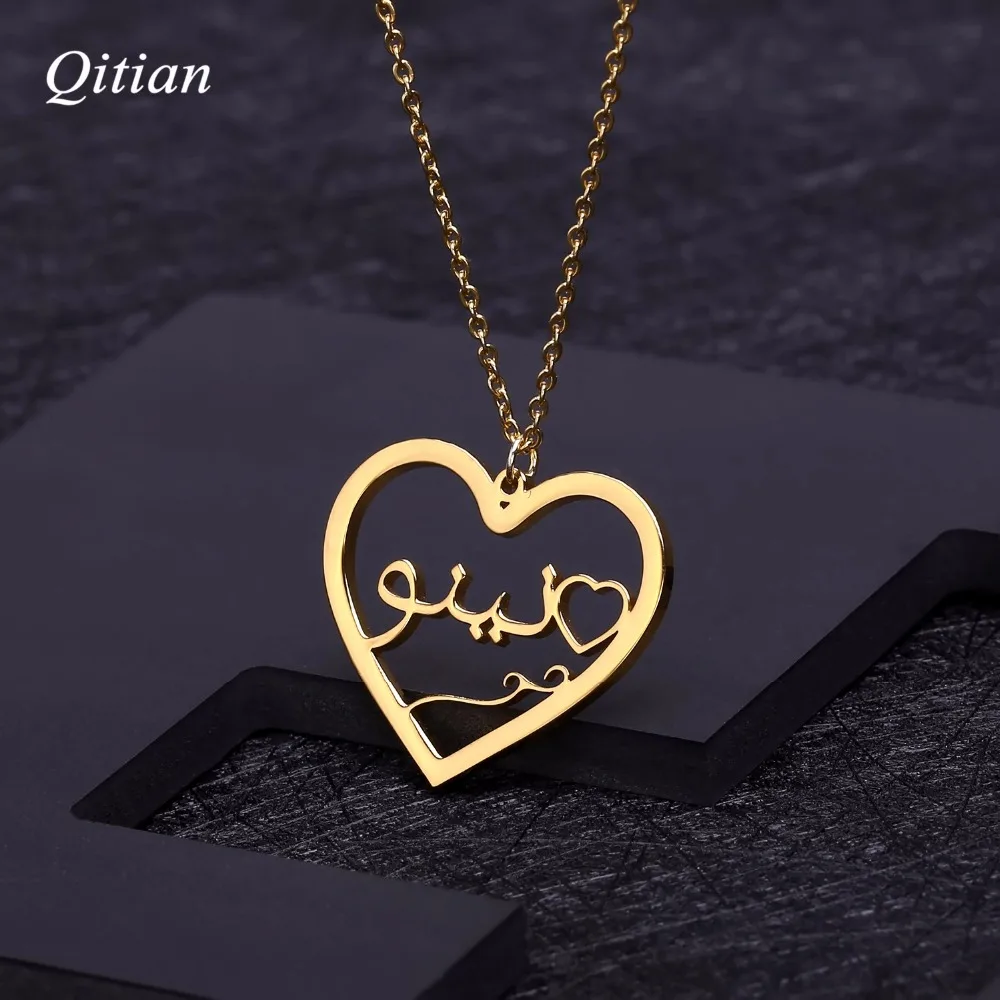 Collana con cuore arabo personalizzato collane con targhetta in acciaio inossidabile oro personalizzato collana con nome arabo per regalo donna