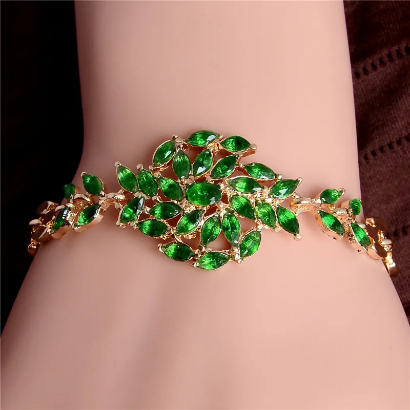 

Topkeeping Brand 2018 New Women Fashion Jewelry Concentrated Leaves Shape Multicolor Zircon Bracelet Girls Chic Trendy Bracelets